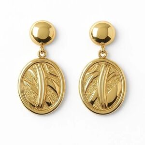 Textured Oval Dangle Statement Clip On Earrings (3” Drop Length)